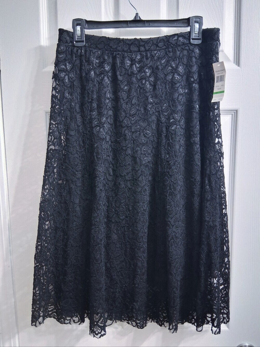 True Envy Black Stretch Lace Midi Skirt Sz Large